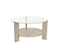 Elegante tavolino da caffè, 75 x 75 x 40 cm, 100% vetro temperato e melamina rivestito, elegante travertine e design trasparente per gli spazi moderni