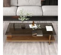 Elegante tavolino da caffè moderno in vetro temperato, design in legno massiccio e vetro, per soggiorno minimalista, piccolo appartamento, decorazione per la casa, facile da pulire, mobili eleganti
