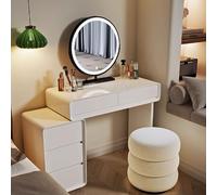 Elegante tavolino da trucco bianco con luci e sgabello rotondo, elegante contenitore per camera da letto e spogliatoio, design moderno in legno IV perfetto per rifacimenti glamour