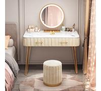Elegante tavolino da trucco con luci, 2 cassetti, toeletta e sgabello, per donne e ragazze, elegante mobile per camera da letto (dimensioni: 100 x 40 cm, colore: A)