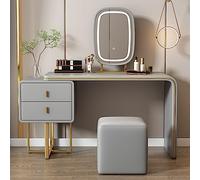 Elegante tavolino da trucco grigio chiaro da 120 cm, con specchio regolabile in 3 colori, cassetto in legno, elegante set da toeletta per camera da letto moderna stazione cosmetica
