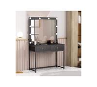 Elegante tavolino da trucco nero con luci a LED e specchio, elegante tavolo da toeletta per donne e ragazze, 120 cm