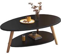 Elegante tavolino ovale in MDF con gambe in legno, 90 x 50 x 42 cm, design a doppio strato, per piccoli appartamenti, a forma di goccia d'acqua, ideale per soggiorno e tempo libero, colore: nero