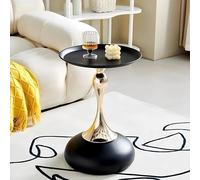 Elegante tavolino rotondo nero leggero in metallo per soggiorno, camera da letto e balconi, arredamento creativo in stile italiano per divano e comodino.