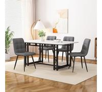 Elegante tavolo da pranzo compatto grigio scuro, 120 x 70 cm, moderno ferro nero con 4 sedie in velluto verde scuro, mobili da cucina eleganti per piccoli spazi