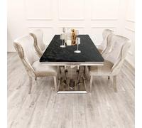 Elegante tavolo da pranzo da 1,8 m per 6 persone, base a doppio specchio in marmo nero o piano in vetro, elegante e moderno, per sala da pranzo, cucina o intrattenimento