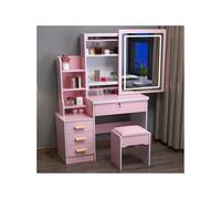 Elegante tavolo da toeletta rosa con luci LED, 4 cassetti, sgabello bianco per ragazze e donne, scrivania per trucco con specchio illuminato, perfetto per camera da letto o spogliatoio