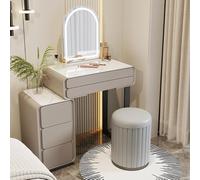 Elegante tavolo da trucco con specchio a LED e cassetti, scrivania per trucco in legno con sgabello imbottito, mobili da camera da letto moderni per piccoli spazi - Grigio, Typea, 50 cm/19,7 pollici