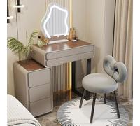 Elegante tavolo da trucco con specchio a LED e cassetti, scrivania per trucco in legno con sgabello imbottito, mobili da camera da letto moderni per piccoli spazi - Grigio, Typec, 60 cm/23,6 pollici