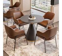 Elegante tavolo rotondo da ufficio e sedia set salvaspazio per tempo libero e negoziazione marrone 80 cm - perfetto per club e spazi di lavoro moderni