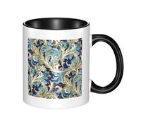 Elegante tazza da caffè fiorentina in ceramica bicolore blu e oro, 330 ml, classica tazza da tè, tazza regalo, adatta al microonde, per ufficio e casa