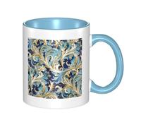 Elegante tazza da caffè fiorentina in ceramica bicolore blu e oro, 330 ml, classica tazza da tè, tazza regalo, adatta al microonde, per ufficio e casa