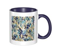 Elegante tazza da caffè fiorentina in ceramica bicolore blu e oro, 330 ml, classica tazza da tè, tazza regalo, adatta al microonde, per ufficio e casa