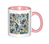 Elegante tazza da caffè fiorentina in ceramica bicolore blu e oro, 330 ml, classica tazza da tè, tazza regalo, adatta al microonde, per ufficio e casa