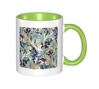 Elegante tazza da caffè fiorentina in ceramica bicolore blu e oro, 330 ml, classica tazza da tè, tazza regalo, adatta al microonde, per ufficio e casa
