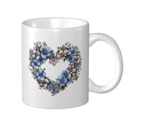 Elegante tazza in ceramica con corona floreale e cuore blu, tazza da caffè per casa e ufficio, 325 ml