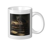Elegante tazza in ceramica con gufo su vecchi libri fantasy, Dark Mood, tazza da caffè per casa e ufficio, 325 ml