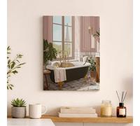 Elegante tela artistica da parete con vasca da bagno, verde e nero, decorazione astratta per la casa, accogliente arte estetica da parete per soggiorno, camera da letto, bagno, tela avvolta 30,5 x