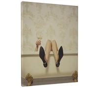 Elegante tela artistica da parete per bagno, beige e nero, decorazione contemporanea astratta per la casa, per soggiorno, camera da letto, bagno, spa, tela avvolta 40,6 x 50,8 cm