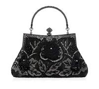 Elegante telaio da donna formale perline borse da sera e borse da sposa paillettes pochette cocktail portamonete per uomo spremere, Nero , One Size