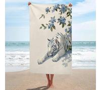 Elegante telo mare elasticizzato con tigre bianca in microfibra senza sabbia, grandi asciugamani da doccia multiuso assorbente per bagno piscina 130 x 80 cm
