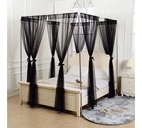 Elegante Tenda a baldacchino con zanzariera a 4 Angoli per Letto per Ragazzi e Ragazze Adolescenti; Baldacchino per Letto Matrimoniale/Letto Matrimoniale/Queen/King Size (Nero-Senza Copertura,