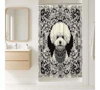 Elegante tenda da doccia a forma di cane, decorazione da bagno con ritratto di Bichon Frise, design moderno vintage floreale per gli amanti degli animali in tutte le stagioni, 91 x 183 cm