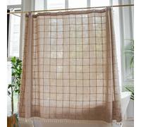 Elegante tenda da doccia a quadri color cachi, lavabile, in cotone e lino, decorazione per il bagno, stile casale, con nappe, 183 x 183 cm, perfetta per vasca da bagno e uso domestico.