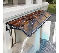 Elegante tettoia per porta, 120 x 140 cm, in policarbonato resistente alle intemperie con staffa in alluminio, protezione UPF 50+, facile installazione per terrazza, copertura ingresso marrone