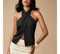 Elegante top da sera in raso con collo a canottiera, incrocio davanti e design schiena aperta, adatto per feste, cocktail, matrimoni, uscite estive L,M,S,XL,XS,XXL,XXS,XXXL,XXXXLColore unicoTessuto in