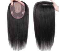 Elegante Topper for Capelli Lisci for Donne Parrucca for Capelli Umani Al 100% Posticci Con Clip In Base Di Seta Da 5x6 Pollici Extension for Capelli Neri Naturali Da 45 Cm for Capelli Diradati