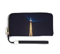 Elegante Torre Eiffel a Parigi di notte Portafoglio da donna con cerniera Cinturino da polso in pelle PU Porta carte Sottile Carino Portafoglio da polso per Signore Portatile Viaggio Lungo Borsa per