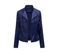 Elegante trench da donna in pelle a maniche lunghe cappotto casual impermeabile collo a risvolto cappotto pisello caldo autunno inverno cappotto casual giacca lunga con tasche, Blu mare, L