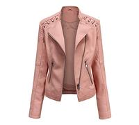 Elegante trench da donna in pelle a maniche lunghe cappotto casual impermeabile collo a risvolto cappotto pisello caldo autunno inverno cappotto casual giacca lunga con tasche, Colore: rosa., L