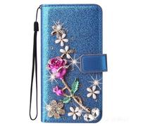 Elegante Trendy Phone Case for Motorola MOTO G10/G30/G20 Portafoglio Glitter 3D Bling in Pelle Brillantini Creativa Fiore di Rosa Design Flip Wallet PU Leather Bling mobili Case