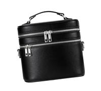 Elegante trousse cilindrica per trucchi con doppie cerniere e tracolla per un facile trasporto dell'agenda per trucchi in poliuretano, Nero
