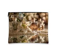 Elegante trousse floreale con giglio bianco, astuccio da viaggio vintage per donne, organizer portatile in tela con cerniera, perfetto per festival e regali, bianco, 7x9 Inch, Giglio