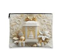 Elegante trousse natalizia da viaggio, con lanterna bianca e dettagli dorati, da donna, portatile, per articoli da toeletta, bianco, 7x9 Inch, Lanterna