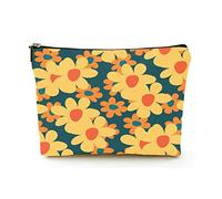 Elegante trousse per cosmetici da viaggio in lino da donna, borsa per cosmetici durevole, borsa organizer per trucchi, simpatica combinazione di fiori grandi e piccoli, per donne/uomini