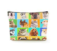 Elegante trousse per cosmetici da viaggio in lino da donna, trousse per cosmetici durevole, borsa organizer per trucchi, ritratti di cani e gatti su sfondi luminosi, per donne/uomini