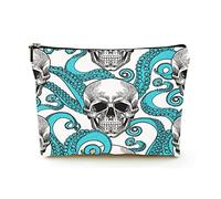 Elegante trousse per cosmetici da viaggio in lino da donna, trousse per cosmetici durevole, borsa organizer per trucchi, scheletro con tentacoli di polpo verde, per donne/uomini