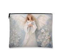 Elegante trousse per il trucco con angelo, morbida borsa da viaggio per cosmetici, da donna, portatile, in tela, con cerniera, regalo spirituale, ideale per festival di primavera, Pastello., 7x9 Inch