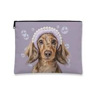 Elegante trousse per il trucco con cane, design ritratto di animali, borsa da viaggio per donne, organizer compatto con cerniera, scelta perfetta per gli amanti degli animali, elementi essenziali per