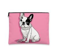 Elegante trousse per il trucco con cani francesi, graziosa borsa da viaggio vintage con stampa di cani da donna, organizer compatto con cerniera per la cura della pelle e gli elementi essenziali