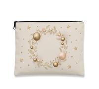 Elegante trousse per il trucco, con corona di stelle dorate, borsa per cosmetici da donna, piccola borsa portatile in tela con cerniera, borsa da toilette per la cura della pelle delle vacanze, Beige