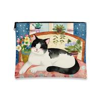 Elegante trousse per il trucco, con illustrazione di un gatto carino, astuccio da viaggio per donne, piccola borsa portatile in tela con cerniera, scelta perfetta per gli amanti degli animali