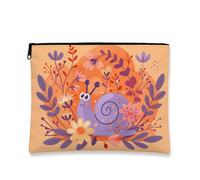 Elegante trousse per il trucco, con lumaca e fiori, graziosa borsa da viaggio per donne, piccola borsa portatile in tela con cerniera, borsa da toilette regalo primaverile, Arancione, 7x9 Inch