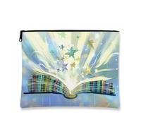 Elegante trousse per il trucco, con stelle colorate, borsa da viaggio per donne, piccola borsa portatile in tela con cerniera, regalo per tutte le stagioni, Blu, 7x9 Inch, Libro