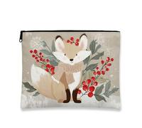 Elegante trousse per il trucco, design con volpe, graziosa borsa da viaggio per donne, piccola borsa portatile in tela con cerniera, borsa da toilette per la cura della pelle delle vacanze, Beige, 7x9