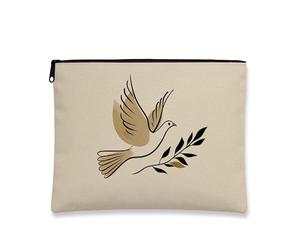 Elegante trousse per il trucco, elegante linea Art colomba e ramo d'ulivo, astuccio portatile da viaggio per donne, piccolo organizer in tela con cerniera, scelta perfetta per vacanze e festival